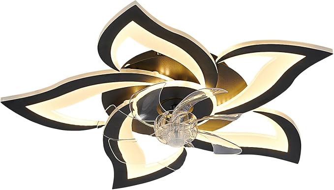 Dalouguan Ceiling Fan with Lights Remote Control, 24" Black, 6 Speeds 3 Light Color Low Profile Flush Mount Ceiling Fan for Kitchen Bedroom