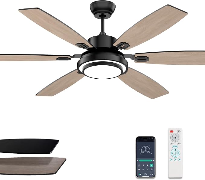 Fanbliss 60 Inch Black Large Ceiling Fans with Lights and Remote Control for Living Room, Modern Ceiling Fan with Quiet Reversible DC Motor, Ceiling Fan Lights for Garage, Patio, Indoor and Outdoor
