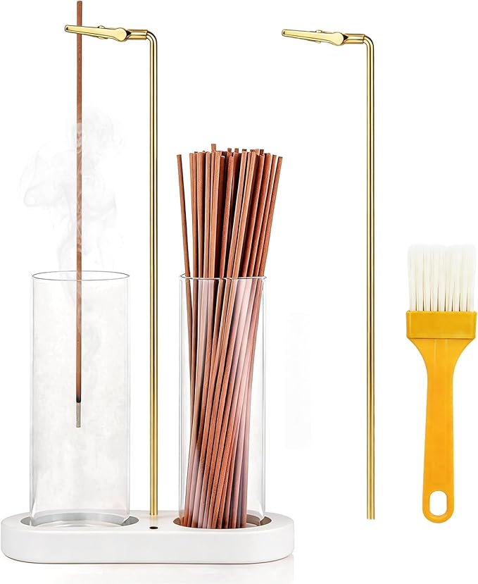 Glass Incense Holder, 2 in 1 Hanging Incense Burner Holder with Ash Catcher & Storage | Cute Boho Decor for Meditation, Yoga, Spa | Stick Incense Holder, Censer, Incense Tray Alternative (White)