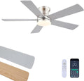 Ayaoty Flush Mount Low Profile Ceiling Fans with Lights - Modern Ceiling Fan with LED Dimming, Timer, 6Wind Speeds, Indoor Fan Light Fixture for Bedroom, Kitchen, Nickel