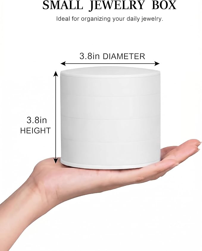 CONBOLA Jewelry Organizer, Small Jewelry Storage Box Earring Holder for Women, 4-Layer Rotating Travel Jewelry Tray Case with Lid for Bracelets Rings Bracelets, Gift for Women Teen Girls(White)