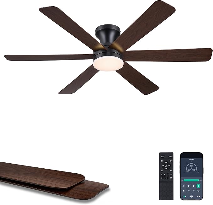 GJeg Ceiling Fans with Lights,46" Low Profile Ceiling Fan with Light and Remote Control,Flush Mount, Reversible, Dimmable, Noiseless, Brown Ceiling Fan for Bedroom