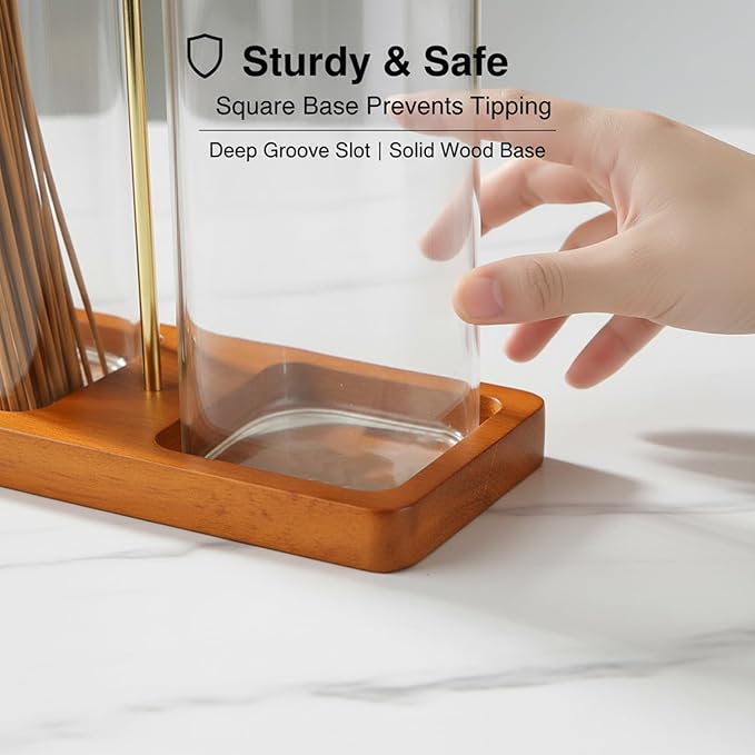 2 in 1 Incense Holder, Upside Down Glass Incense Holder for Sticks, Anti-Ash Incense Burner with Ash Catcher & Incense Storage for Meditation Yoga Spa Home Decor (Square)