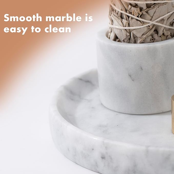 4 in 1 Marble Incense Holder, Natural Marble Incense Burner for Meditation, 9 Incense Holes Suitable for Most Incense Types (White)