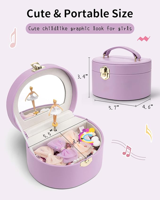 VLANDO Bithday Gifts for Girl, Musical Jewelry Box for Girls, Small Kid Music Box with Ballerina for Party Bedroom Decor, Gifts for Girls Kids - Purple