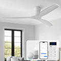 Sofucor 52" Smart Ceiling Fan No Light, Solid Wood Low Profile Ceiling Fan with Remote, Flush Mount Ceiling Fan Works with Alexa/Google/App 6-Speed Timing Reversible DC Motor for Living Room Bedroom