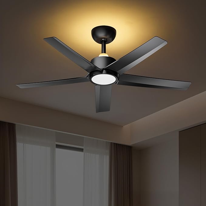 ocioc Ceiling Fans with Lights and Remote,44 Inch Black Ceiling Fan with Backlight,6 Speeds,3000–6500K Dimmable,Quiet Reversible DC Motor,Modern Ceiling Fan for Bedroom Living Room Patio