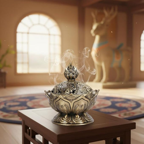 1 Pc Bronze Color Classic Lotus Incense Burner,Mini Lotus Cone Incenses Holder,Incense Burner Holder,Mini Vintage Lotus Flower Shaped Incense Holder,for Stick and Cone Incense