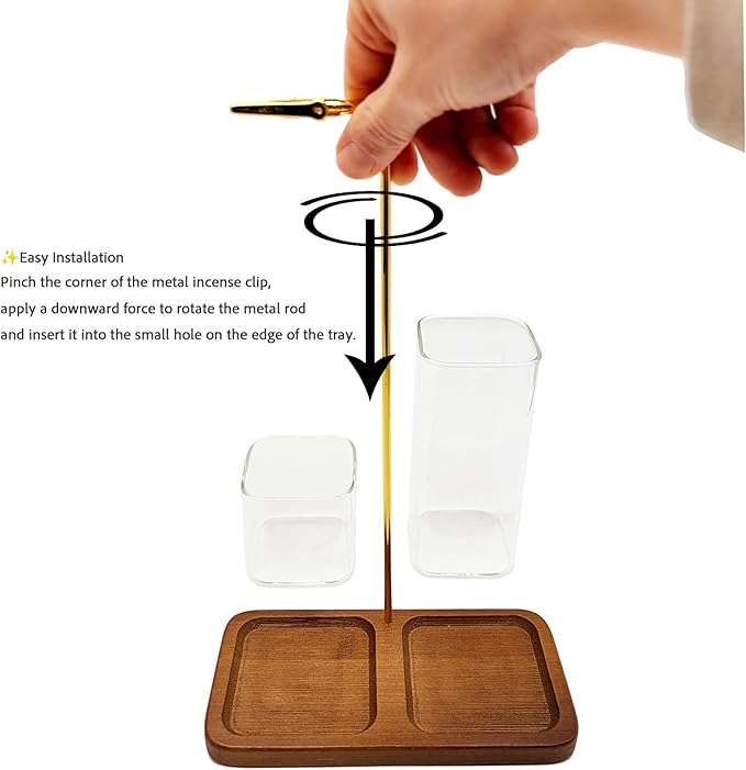 2-in-1 Upside-Down Hanging Incense Stick Burner Holder with 2 Square Glass Tubes for Incense Sticks Storage and Ash Collection