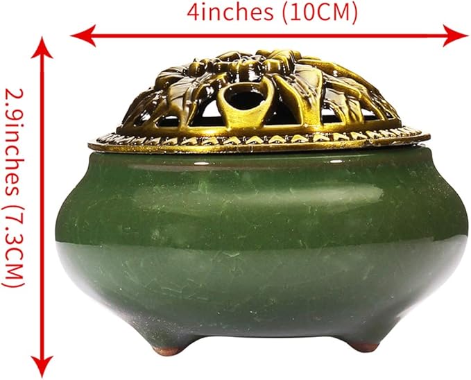 Miupoo Stick Incense Burner and Cone Incense Holder with Brass Incense Stick Holder Ceramic Ash Catcher (Dark Green)