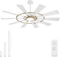 WINGBO 84" Windmill Ceiling Fan with Lights, 3 Downrod, 6-Speed Reversible DC Motor, 3CCT, 10 Blade Indoor Farmhouse DC Ceiling Fans for Kitchen Bedroom Living Room Patio, Aged Brass and White