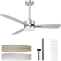 hykolity 52 Inch Modern Nickel LED Ceiling Fan with Light and Remote | 3CCT Dimmable LED Light, Quiet Reversible DC Motor, 6-Speed, Downrod Included, 3 Blade Ceiling Fans for Bedroom Living Room