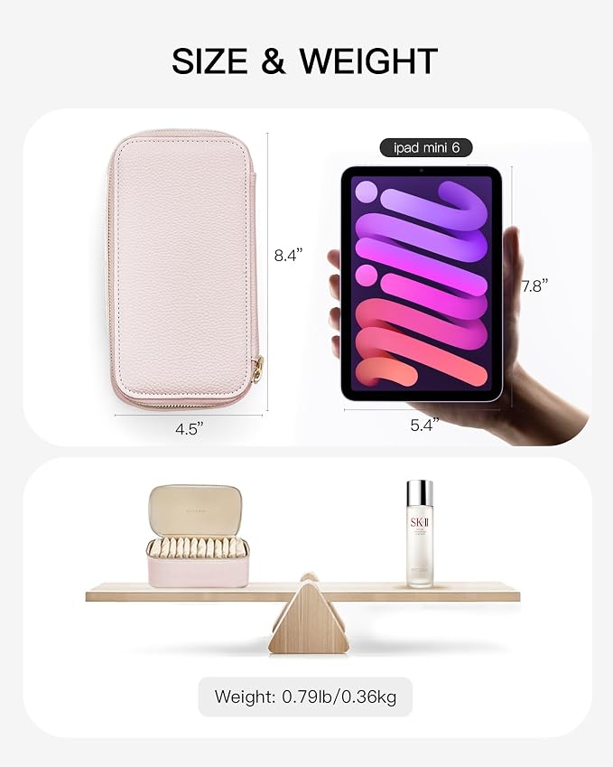 VLANDO Jewelry Box Organzier for Travel,Graduation Gifts for Daughter,Jewelry Case with 12 Pcs Velvet Jewelry Bags for Earrings Necklace Rings,Valentine's Day,Birthday, Wedding Gift for Wome-Pink
