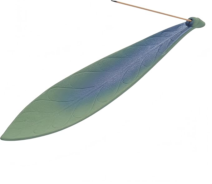 Ceramic Retro Leaf Incense Holder - Frosted Green Aromatherapy Stick Incense Burner - Zen Meditation Decor for Home & Office