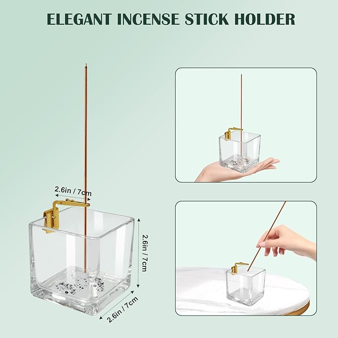 Incense Holder for Sticks: Long Time Burning Incense Burner with Glass Ash Catcher for Yoga Meditation - Installation Free Decoration Accessory for Home Room Apartment Decor