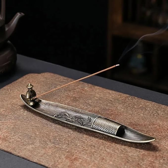 Incense Holder-Incense Burner-Home Ash Catcher Fisherman's Fishing Boat Incense Holder Home Decor (Zinc Alloy)