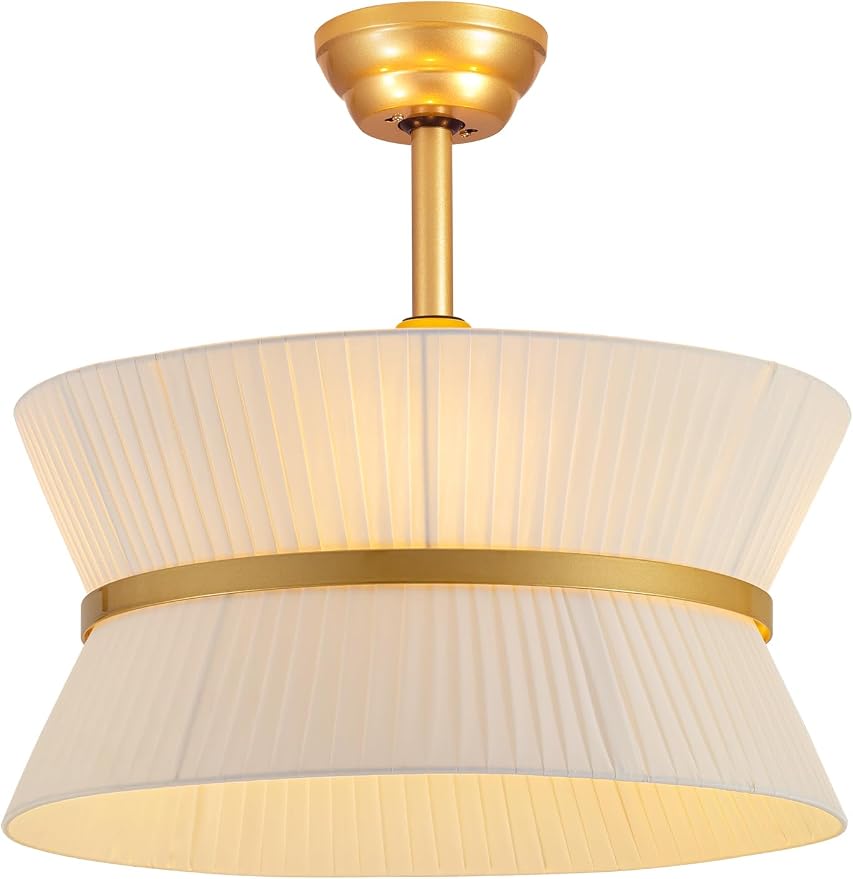 Boho Fandelier Ceiling Fan with Light and Remote Rattan Chandelier Fan Fabric Chandelier Fan Gold Caged Ceiling Fan with Light for Bedroom, Living Room Nursery Foyer Kitchen（ Timing Adjustable Height）