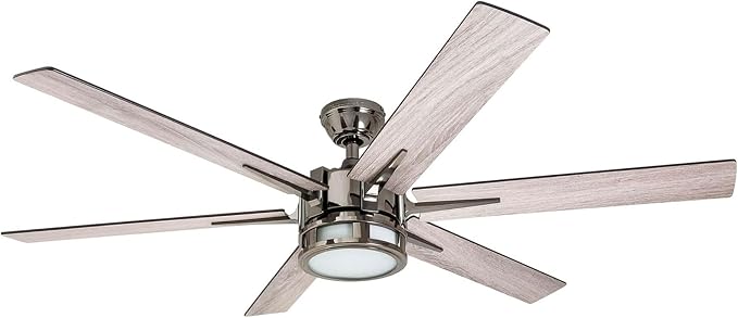 Honeywell Ceiling Fans Kaliza Modern 56 Inch Ceiling Fan with Light, Remote Control Fan, LED Indoor Fan with 6 Blades, Black Pine and Pewter Blade Finish Options, Matte Nickel (51626-01)