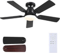 Mpayel 46 Inch Ceiling Fans with Lights and Remote, Black Ceiling Fan with Light Flush Mount, Low Noise, Reversible, Dimmable, Modern Low Profile Ceiling Fan with Light for Bedroom Indoor Outdoor