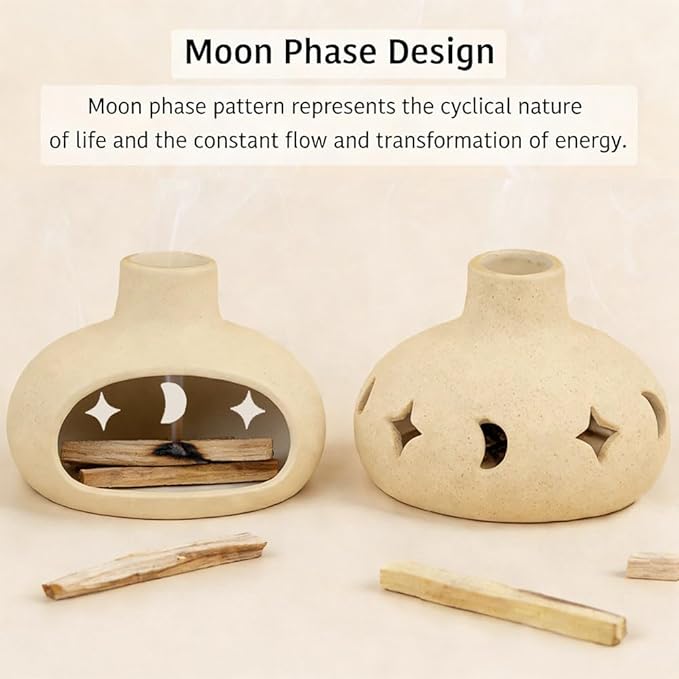 Handmade Ceramic Palo Santo Holder – 4-in-1 Incense Burner for Smudging, Meditation, Aromatherapy, Relaxation & Home Decor