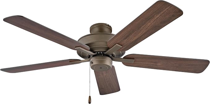 Hinkley Metro 52" Indoor/Outdoor Dual Mount Ceiling Fan, Flush Mount or Suspended by 4.5" Down Rod, Reversible Wooden Fan Blades, Metallic Matte Bronze, Remote Sold Separately