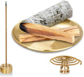 Incense Holder 5.5 inches, 5 in 1 Incense Burner, Palo Santo Holder, Sage Holder, Incense Holder for Sticks/Coil Incense/Incense Cones, Brass Insence Sticks Holder Meditation Accessories for Yoga Room