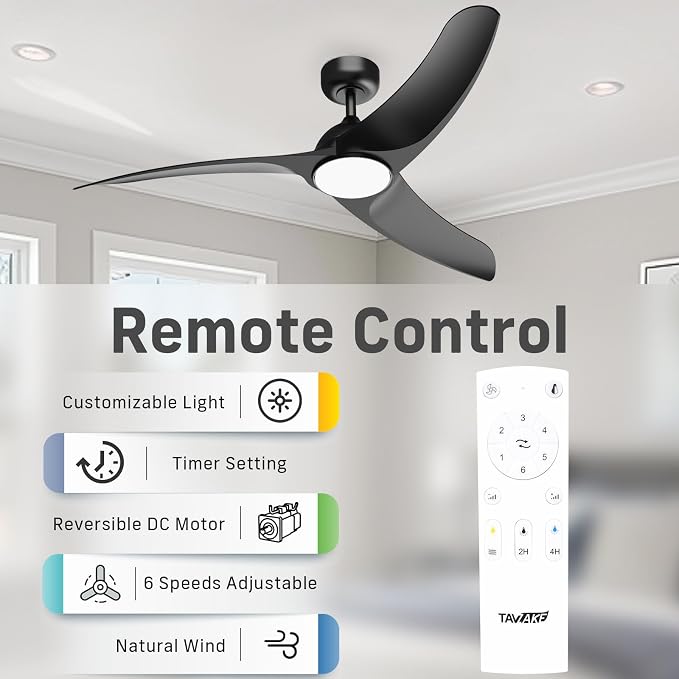 Ceiling Fans with Lights, 42 inch Low Profile Ceiling Fan with Light and Remote Control, Flush Mount, 3CCT, Dimmable, Quiet Reversible Motor, Black Ceiling Fan for Bedroom Indoor/Outdoor Use