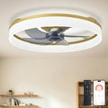 DLLT Low Profile Ceiling Fan: 20" Modern Flush Mount Ceiling Fans with Lights for Bedroom - Gold Dimmable LED Bladeless Fandelier with APP Remote Control Quiet DC Motor for Kids Room Living Room