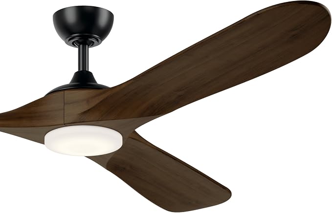 Kichler Mylo 70 in Modern Ceiling Fan with Light, 6-Speed Remote Control, Satin Etched Cased Opal Glass, Aged Walnut Wood Blades in Satin Black for Living Room or Bedroom, 310570SBK