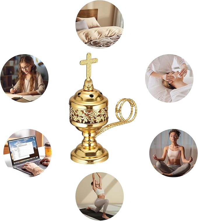 Decorative Palm Tree Incense Burner, Gold Metal Design (Gold-F008)
