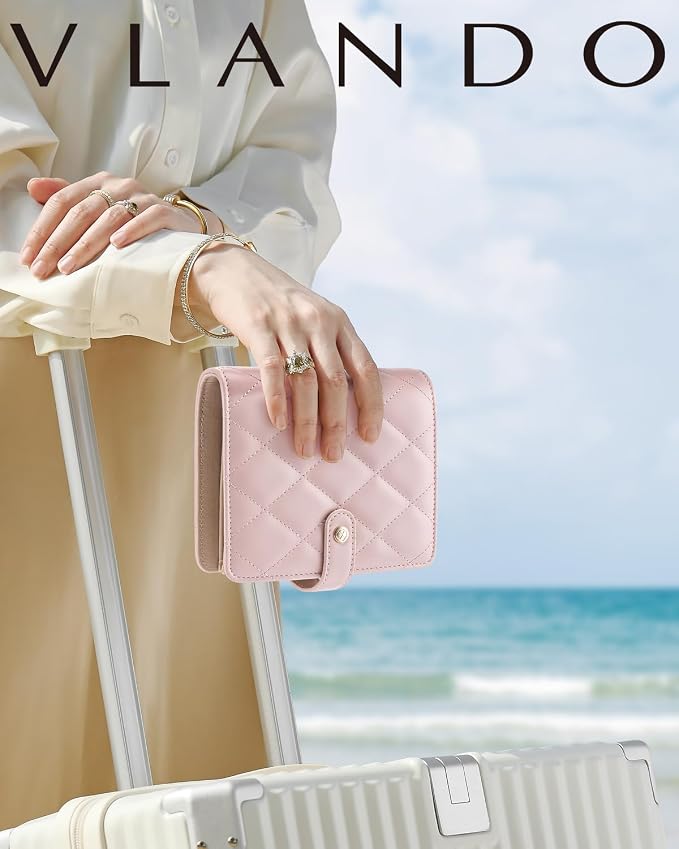 VLANDO Travel Jewelry Organizer Case,Travel Gifts for Women,Portable Jewelry Storage Book Ring Binder with Clear Zipper Velvet Jewelry Pouch Bag-Pink