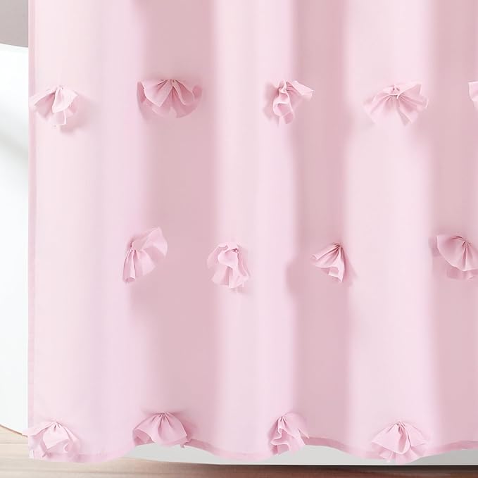 Lush Decor Riley Shower Curtain, 72" W x 72" L, Lilac - Bathroom Curtain - Coquette Decor - Bow Shower Curtains - Cottage Core - Fabric Shower Curtains