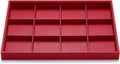 Oirlv Red Leather Jewelry Tray 12-Grid | Red Leather Exterior, Soft Microfiber Interior, 35X24X3Cm Tray with 12 Grid Inserts, Bold Color, Versatile Jewelry Organizer