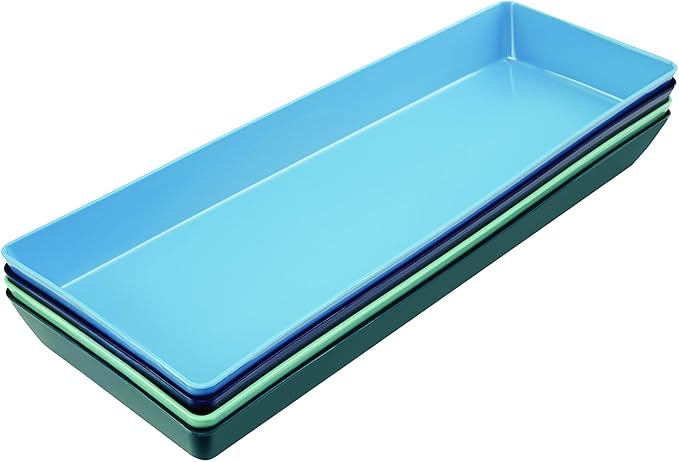 US Acrylic Coastal Plastic Serving Trays (Set of 4) 15” x 5” | Narrow Unbreakable Reusable Rectangular Party Platters | Serve Appetizers, Fruit, Veggies, & Desserts | BPA-Free & Made in USA