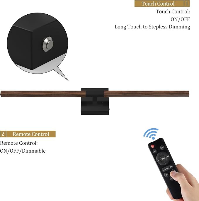 Rayogale Black Walnut Rechargeable Wall Sconce with Remote Control 32 Inch | 3000/4500/6000K Dimmable 8000mAh Wireless Rechargeable Wall Sconces Set of Two with Timer for Living Room, Bedroom, TV