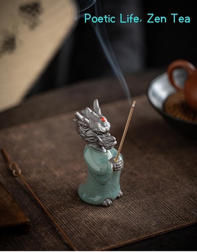 Lucky Dragon Incense Holder with 30 Incense Sticks, Handmade Incense Stick Burner, Lotus Flower Base, Elegant Home Office Decoration Accessories