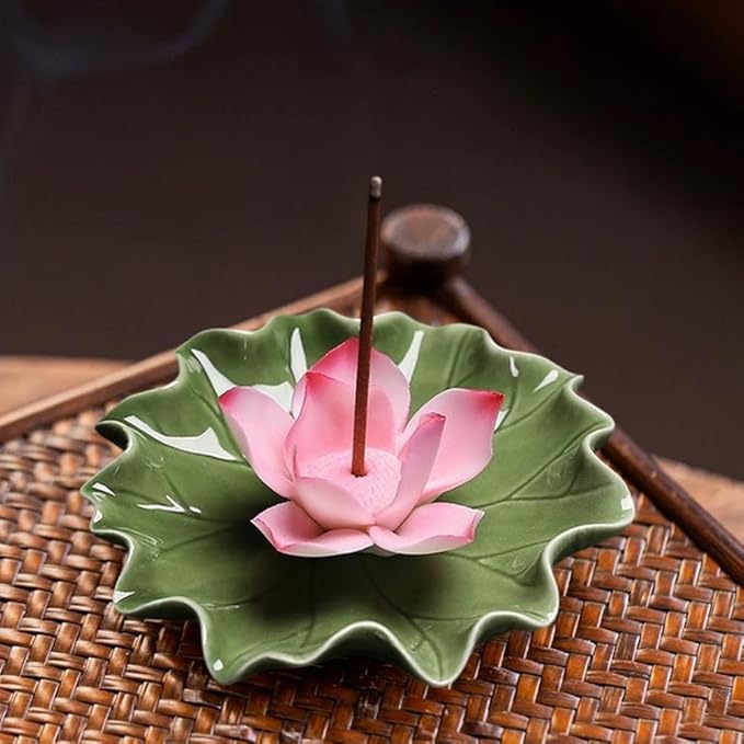 CREATCABIN Lotus Ceramic Incense Holder Incense Burner Stick Detachable Ash Catcher Lotus Leaf Burners Tray for Sticks Home Yoga Teahouse Zen Buddhist Altar Purify Spiritual Supplies Hot Pink 3.54in