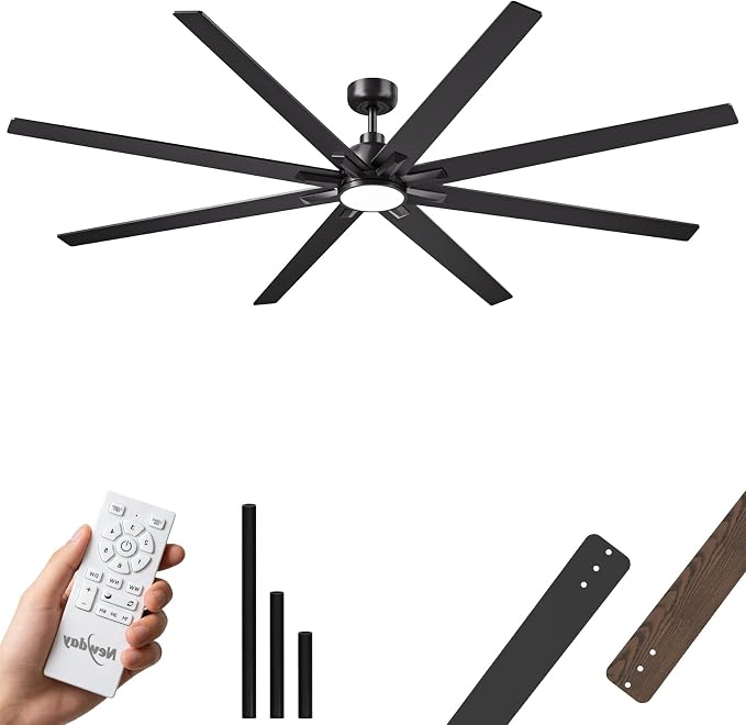84 Inch Large Ceiling Fans with Lights and Remote, Indoor/Outdoor Industrial Ceiling Fan for Living Room/Patio/Garage/Gazebo, 6 Speeds Silent Reversible DC Motor, 3CCT, Timer, 3 Downrods, 8 Blades