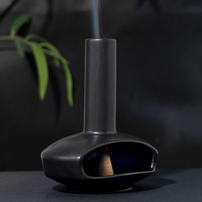 Tnstbiee Cute Modern Palo Santo Holder, Handcrafted Mid-Century Ceramic Burner for Stick and Incense Cone, Decorative holder with Chimney Design for Yoga & Meditation Spaces, Ideal Gift for Home Decor