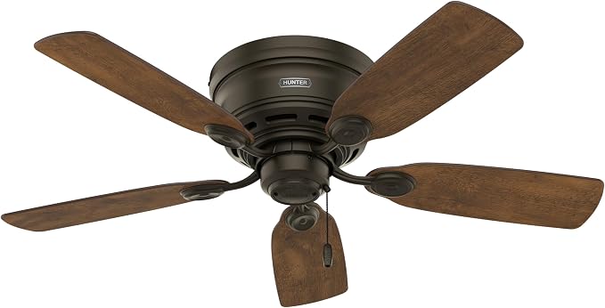 Hunter Low Profile IV, Indoor, Ceiling Fan, No Light, 42 inch, New Bronze | Low Profile Flush Mount, Pull Chain, 5 Blades, For Bedroom, Living Room, Kitchen, 51061