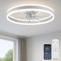 FSZDORJ 20'' Ceiling Fan with Light and Remote, Low Profile Ceiling Fan with Light, Dimmable Flush Mount Ceiling Fan Light, 6 Speeds Fan, App&Remote Control, Fandelier Quiet Fan for Bedroom F105 White