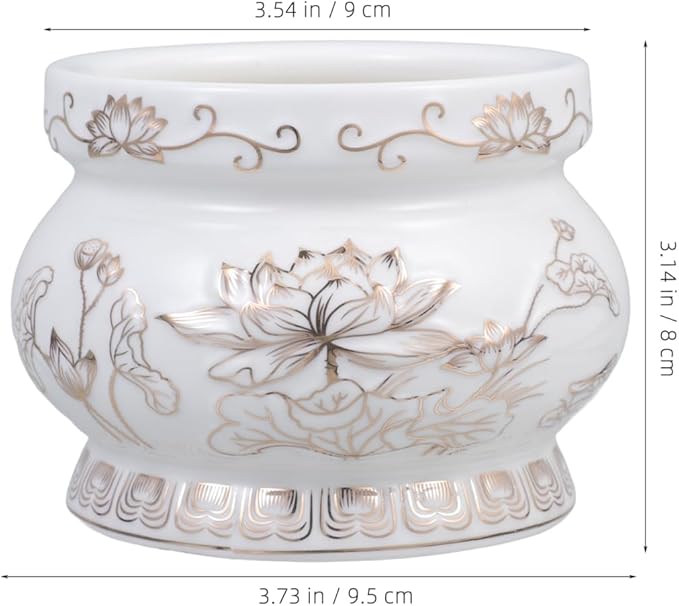 HANABASS Ceramic Incense Burner with Lotus Flower Relief 3.7 Inch - White and Gold Incense Holder for Home Altar Meditation Yoga Zen Buddhist D Cor