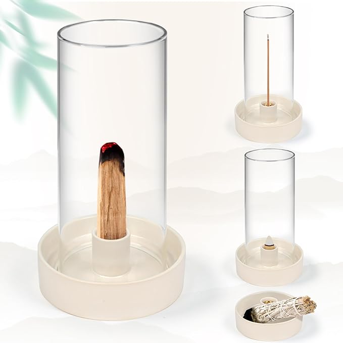 MOUGIGI Versatile Incense Burner Holder - Ideal for Incense Sticks, Palo Santo, Sage & More! Elegant Design with Removable Glass Cover to Prevent Ash Fallout