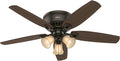 Hunter Builder, Indoor, Ceiling Fan, with LED Lights, 52 inch, New Bronze | Low Profile Flush Mount, Pull Chain, 5 Blades, For Bedroom, Living Room, Kitchen, 53327