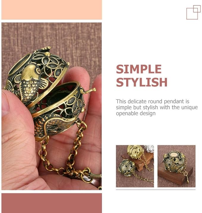 GANAZONO Hanging Incense Burner Ball Hollow Censer with Lock Circle Design 4.56X3.54X1.77In Brass Hanging Incense Holder for Home Fragrance Meditation and Decorative Accent 2 Pack