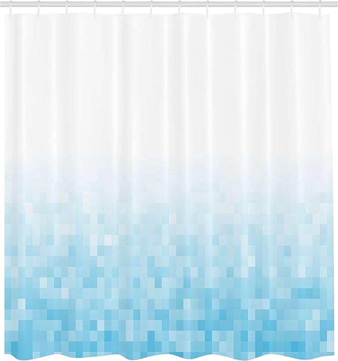 Ambesonne Ocean Shower Curtain, Abstract Pattern Sea Ocean Inspired Diamond Squares Shapes Monochromic Art Design, Cloth Fabric Bathroom Decor Set with Hooks, 69" W x 84" L, White Blue