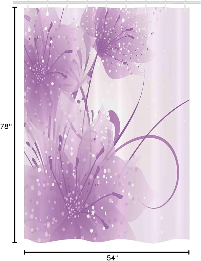 Ambesonne Modern Stall Shower Curtain, Abstract Art Style Illustration of Swirling Ornaments and Irregular Dots, Fabric Bathroom Decor Set with Hooks, 54" W x 78" L, Pale Purple and White
