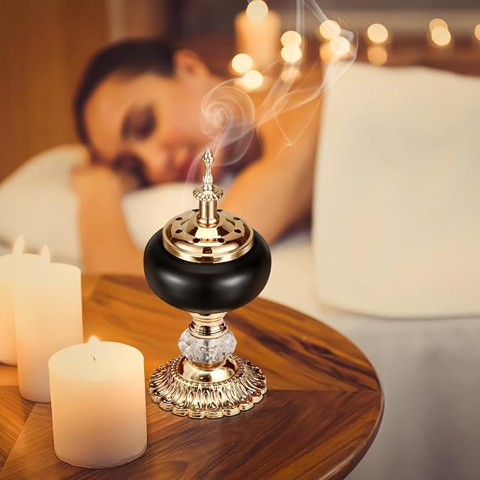 PRETYZOOM European Style Incense Burner Candlestick 3.14×3.14×7.08In Resin Aromatherapy Holder – Air-Purifying for Meditation & Stress Relief – for Home, Office, Yoga Room, Zen Space