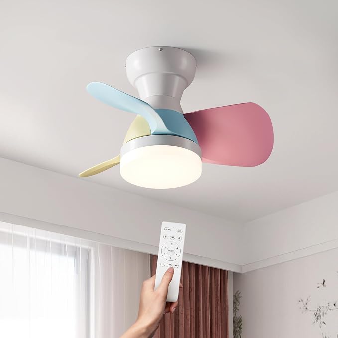 20 Inch Ceiling Fan with Light,3 color ABS blades, Colorful Small Ceiling Fan with Remote Control, Suitable for Living Room, Dining Room, Bedroom
