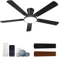 52 Inch Smart Ceiling Fans with Lights, Compatible with Alexa/Google, Remote/App Control, Flush Mount Metal Ceiling Fan, Dimmable 3CCT LED, Quiet Reversible DC Motor for Bedroom Living Room